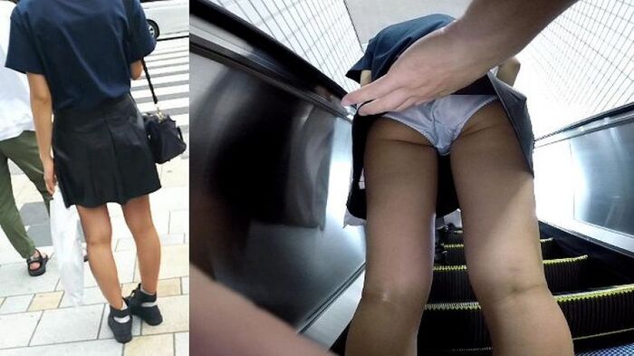 【Skirt turn-over erotic image】 Www that mischided to poke the surprise of the waiting woman and roll up the skirt 41th image